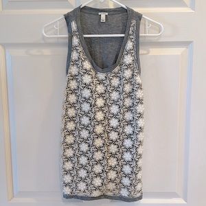 New J.Crew flower lace sleeveless grey and ivory tank